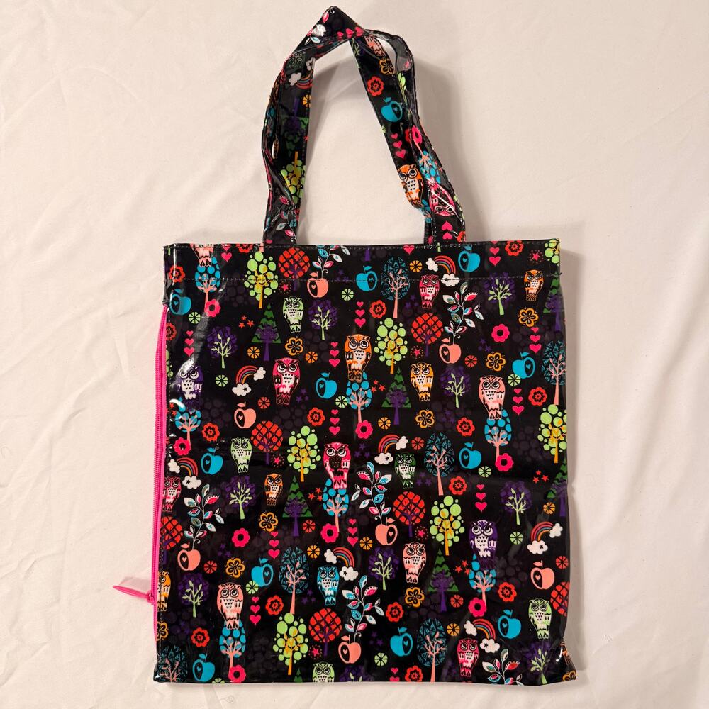 Paperchase Colorful Owl Print Tote Bag, Black and Pink, 13 × 14 in